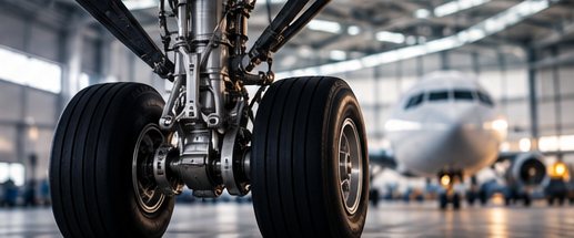 Train d’atterrissage dans un hangar